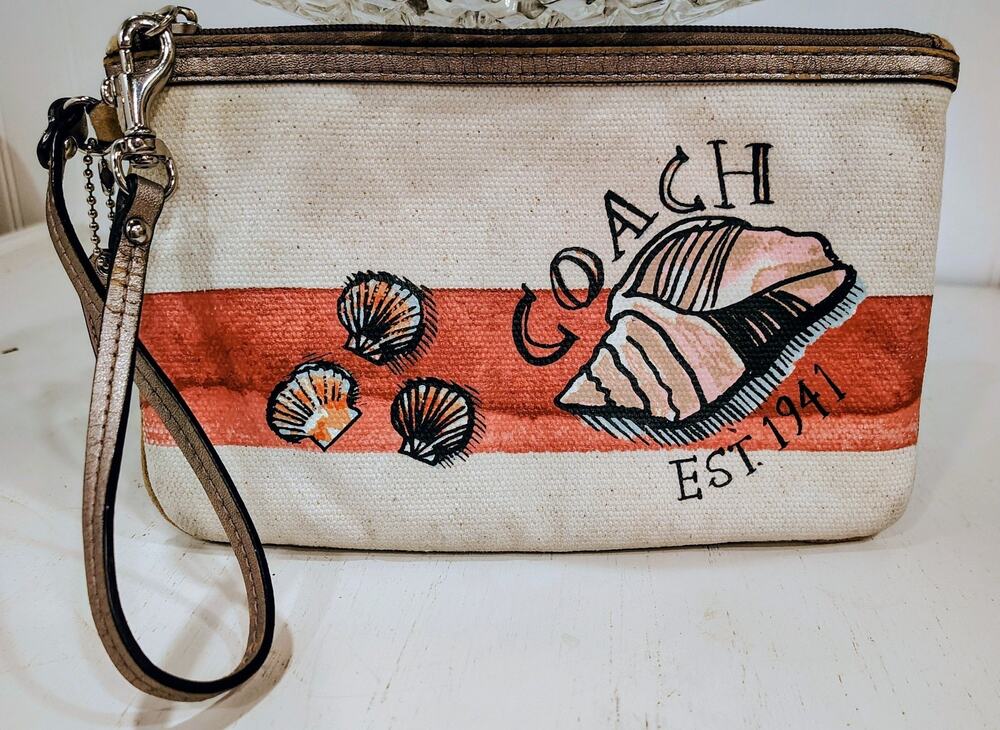 COACH Canvas Beach Theme Seashell Wristlet EUC